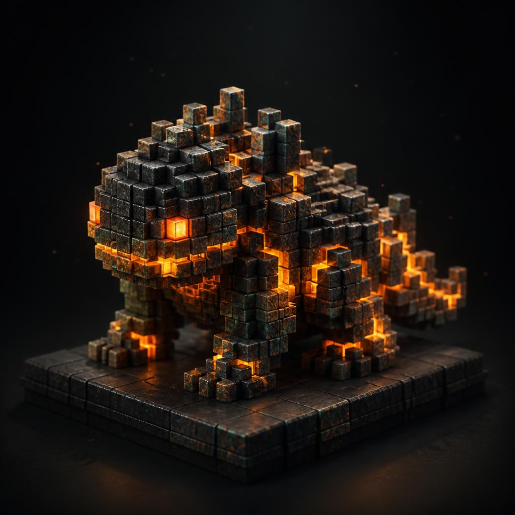 Voxel Hashimon specimen with glowing energy veins
